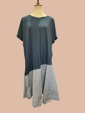 Striped Hem Midi Dress in Dark Teal #305